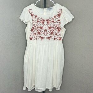 725 - Polagram NWOT Off-White Burnt Orange Embroidered Dress wPockets Size Large